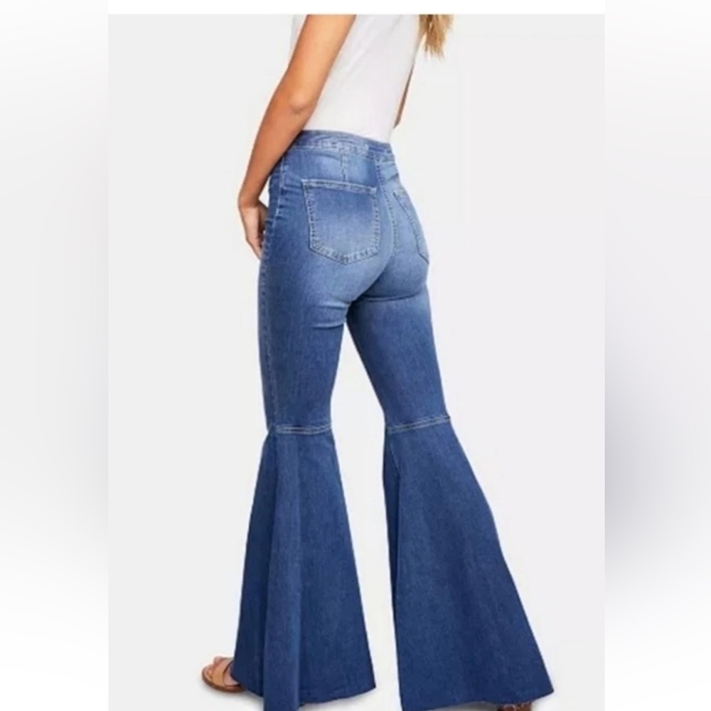 Free People Just Float On Jericho Blue Bell Bottom Flared High Rise Jeans Size29 - Picture 2 of 15